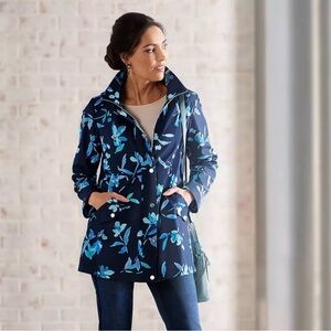 Dennis Basso Spring Rain Blue Floral Raincoat size XS